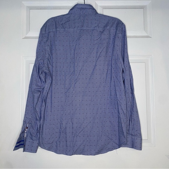 Robert Graham Tailored Fit Blue Grid Dot Button Front Collared Shirt Size XL - Picture 6 of 9